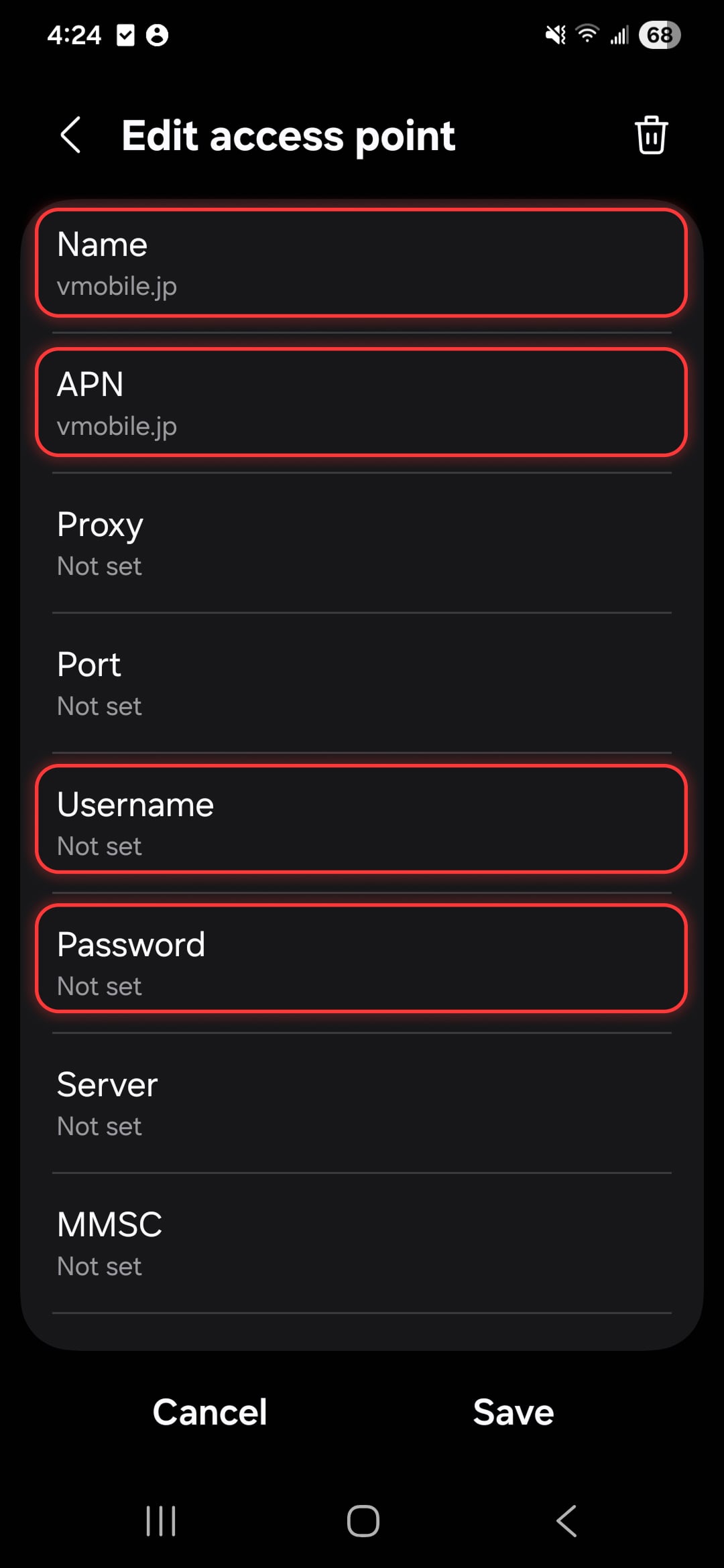 Přidání APN na Androidu