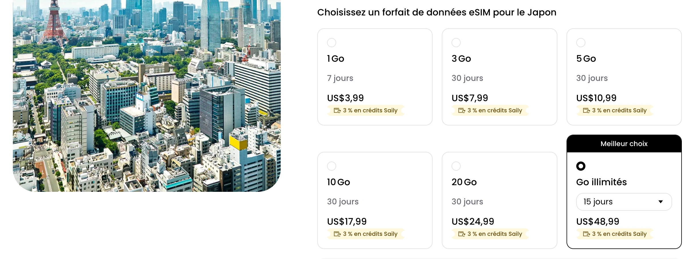 Tarify Saily pro Japonsko